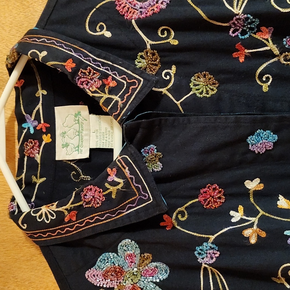 Stunning Quacker Factory Beaded Shacket Navy Embroidery Butterfly Cotton India L - Picture 4 of 16